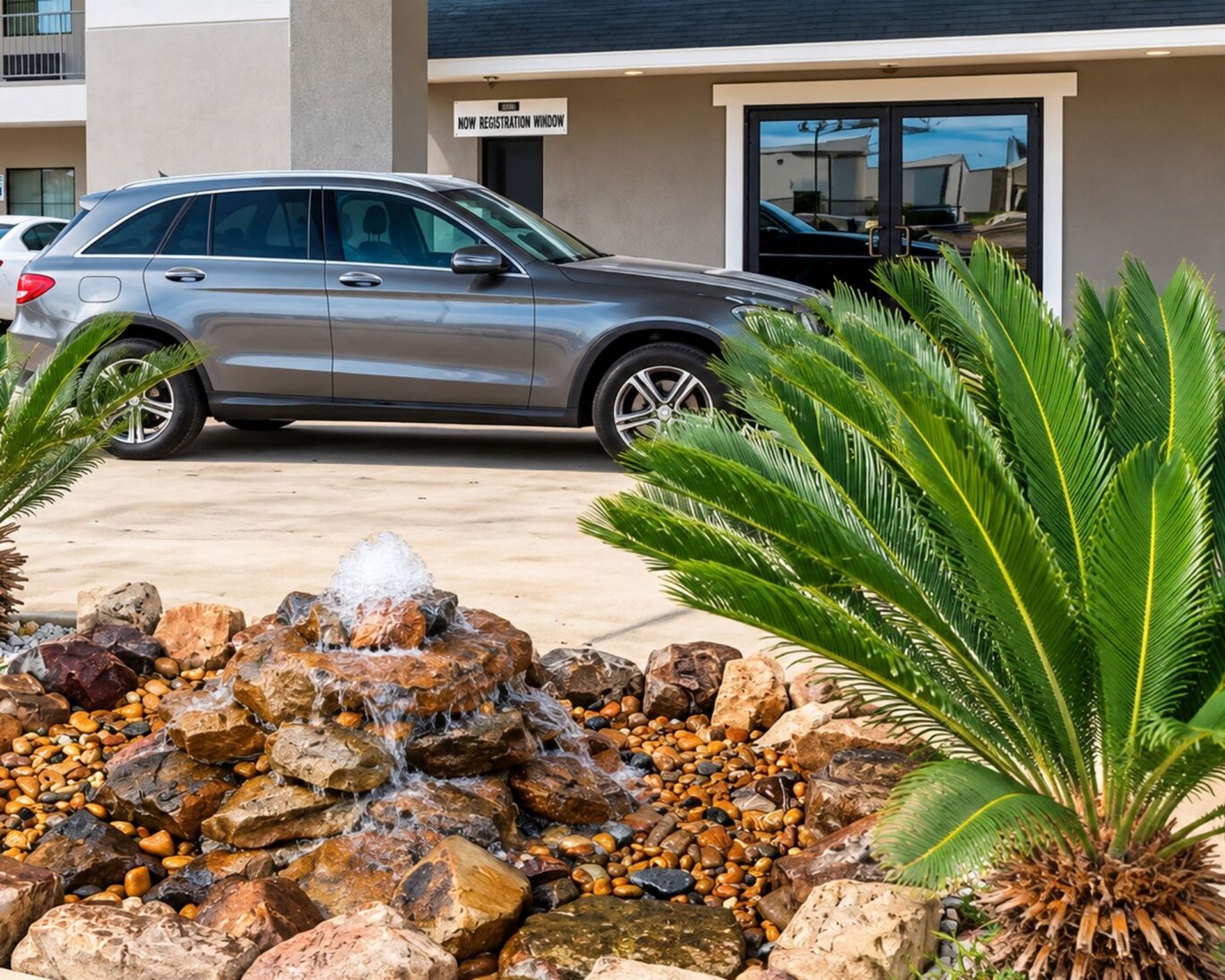 Executive Inn & Suites exterior hotel entrance with a car parked in front.