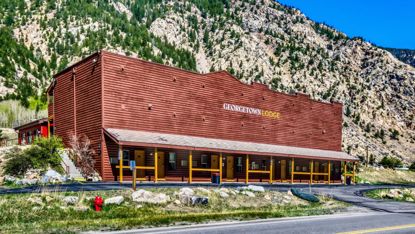 Georgetown Lodge exterior with mountain views in Georgetown, Colorado.