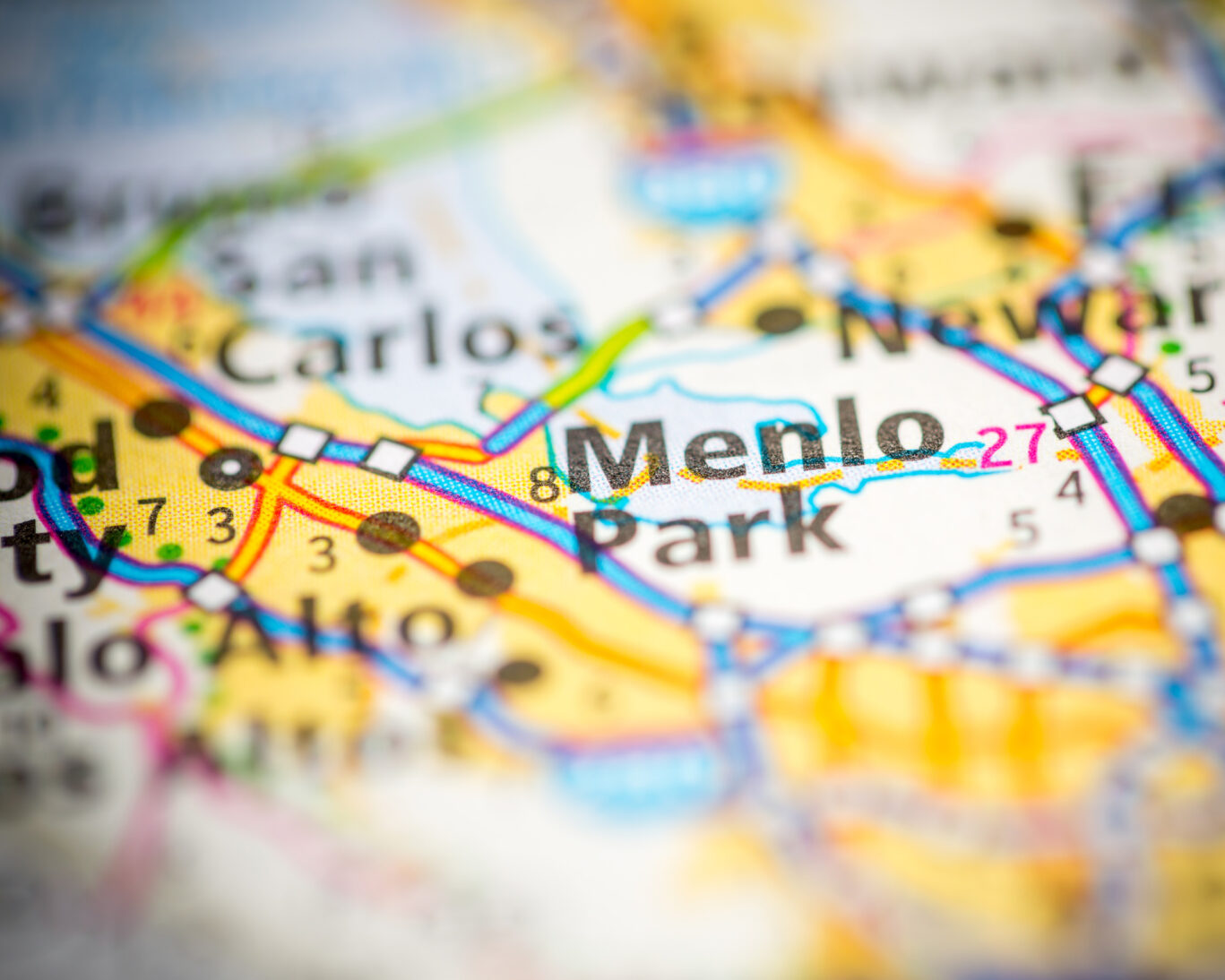 Detailed map showing Menlo Park location in Silicon Valley, California