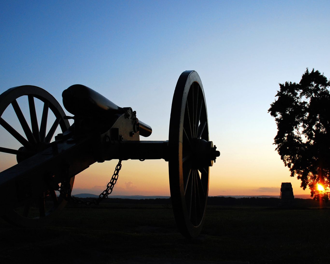 Civil War-era cannon silhouette at sunset near Fitzgerald Georgia