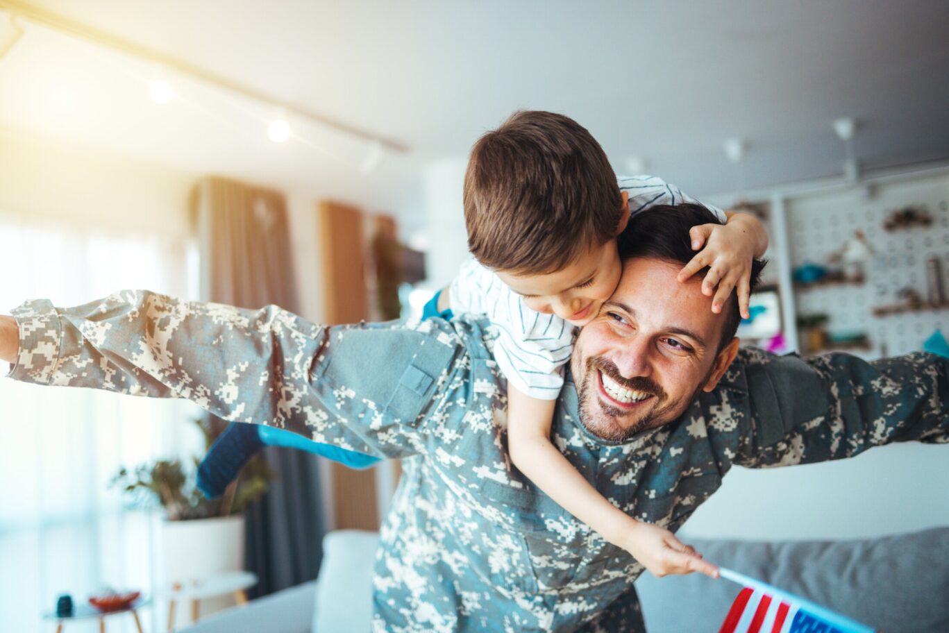 military soldier and his son happy
